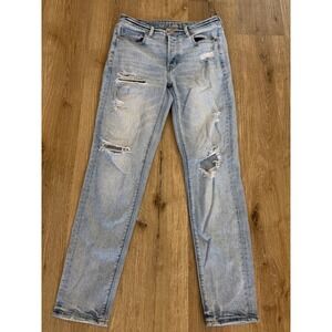 American Eagle Slim Distressed Jeans Womens 4 Long Light Blue Stretch Shredded